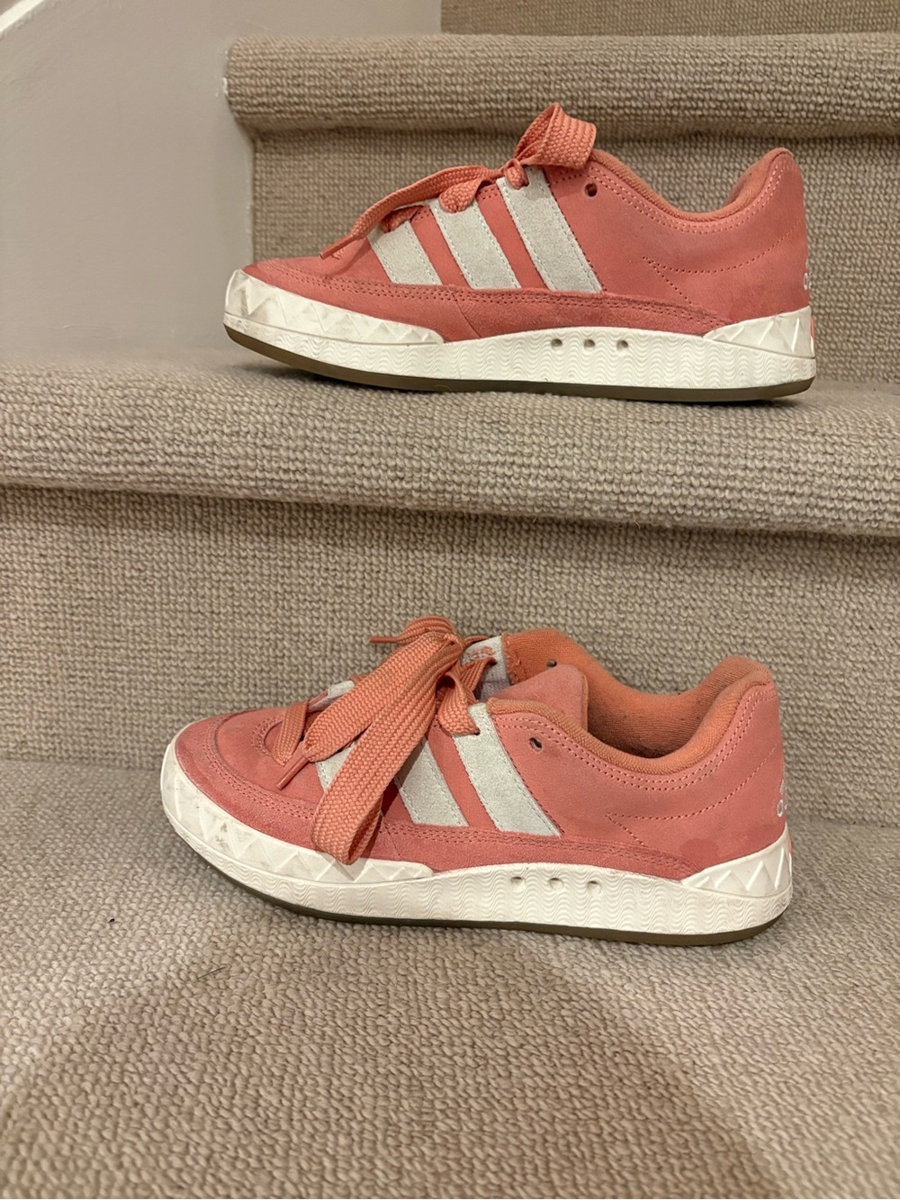 adidas Coral Pink Low-Top Suede Sneakers with White Stripes